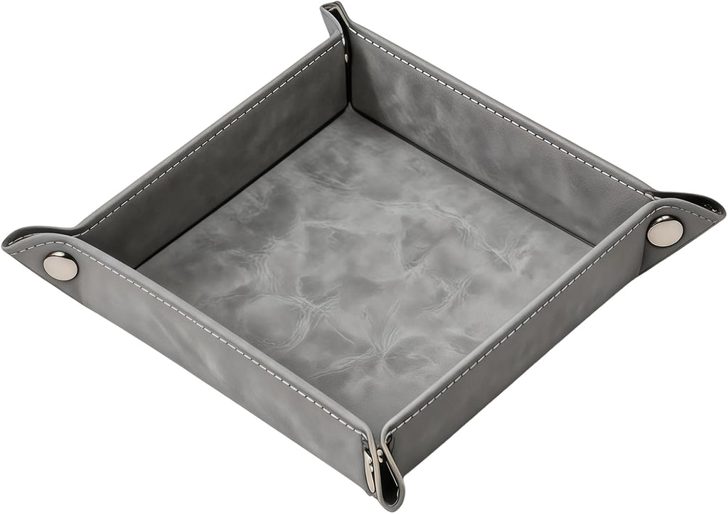 Valet Tray Desktop Storage Organizer – Vegan Leather Catchall Bedside Vanity Tray Nightstand Caddy Holder for Remote Controller, Watch, Keys, Phone, Wallet, Coin, Jewelry, Stone Gray