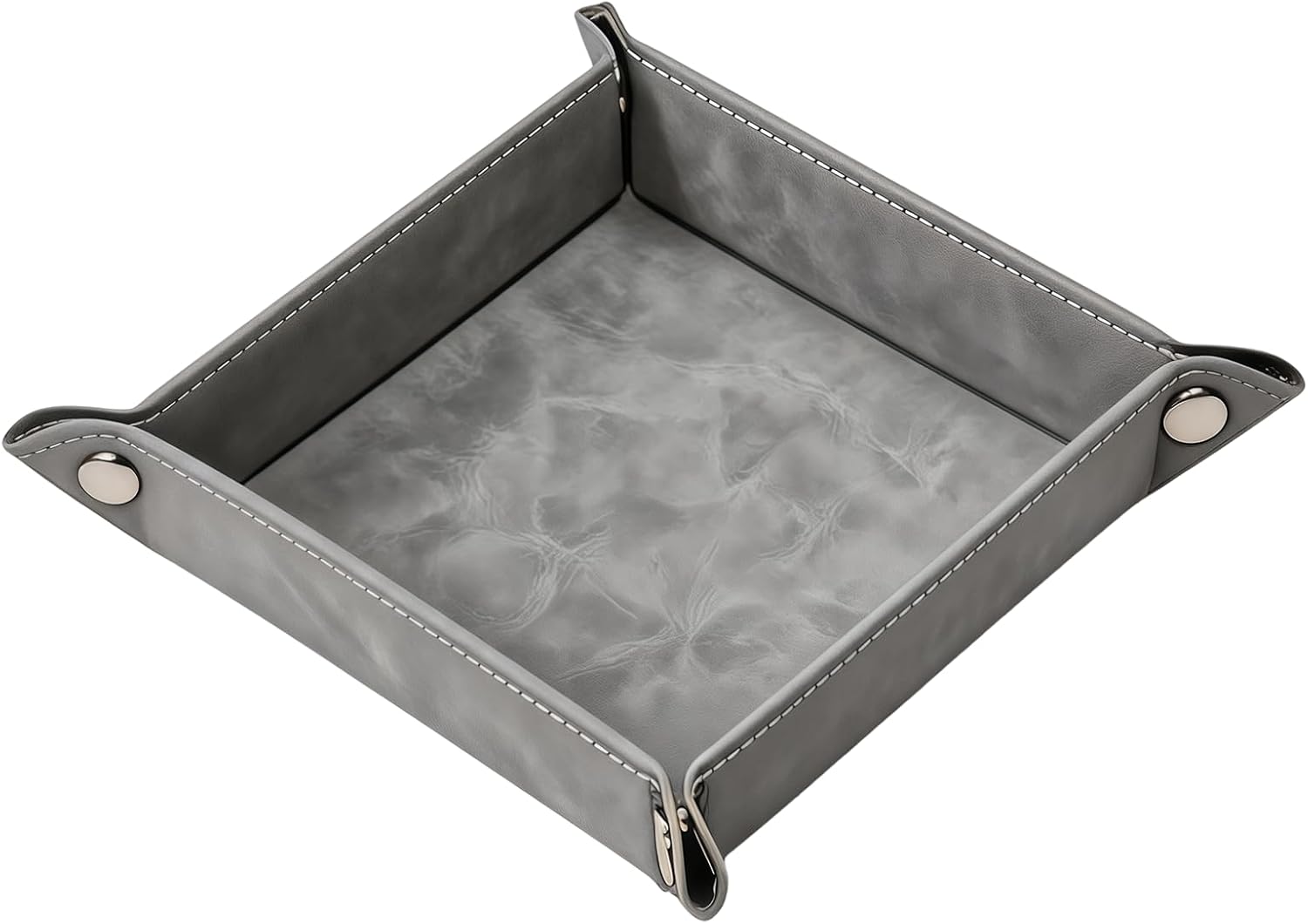 Valet Tray Desktop Storage Organizer – Vegan Leather Catchall Bedside Vanity Tray Nightstand Caddy Holder for Remote Controller, Watch, Keys, Phone, Wallet, Coin, Jewelry, Stone Gray