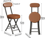 2 Pack Folding Chairs, PU Dining Chair Set with Padded Cushion and Back, Indoor Outdoor Upholstered Commercial(Brown)
