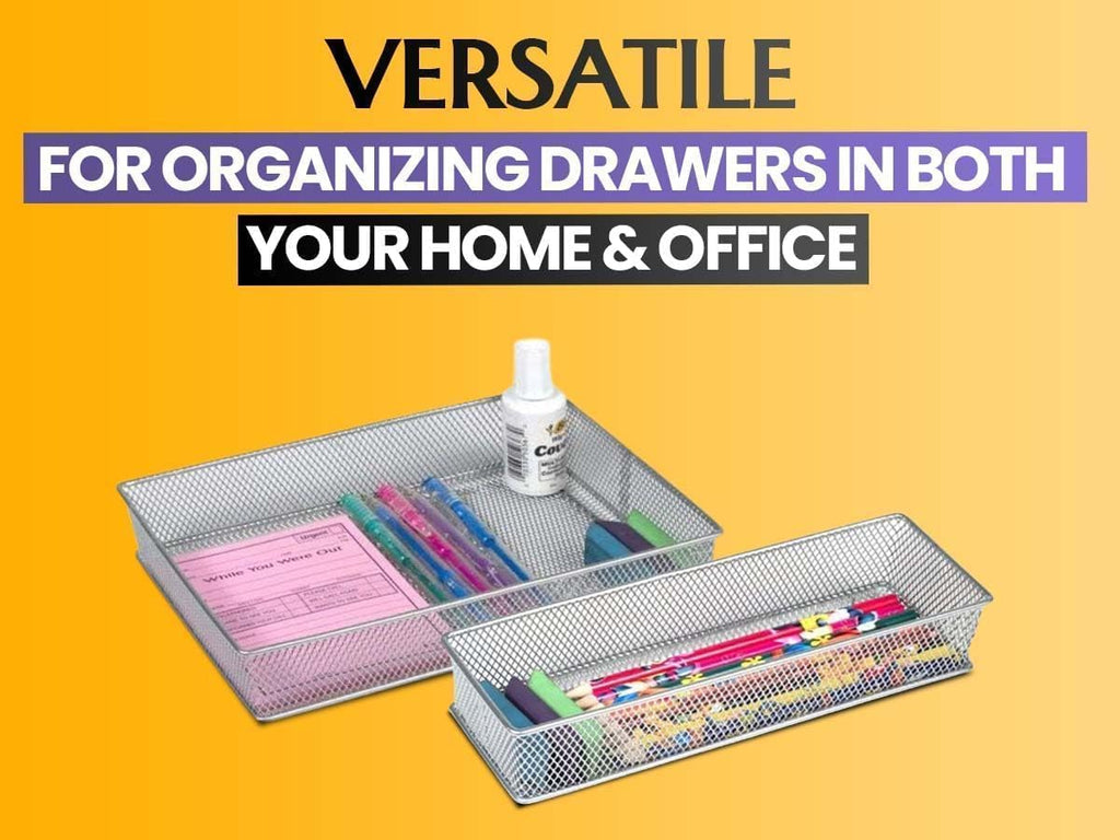 YBM HOME Silver Mesh Drawer Cabinet and or Shelf Organizer Bins, School Supply Holder Office Desktop Organizer Basket (2, 6x15x2 Inch)
