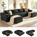 135.4" Sectional Couches for Living Room, U Shaped Boneless Couch, Black | Deep Seat Modular Sectional Sofa for Living Room, Upholstered Corduroy Couch for Apartment, Converts to Bed for Movie Nights