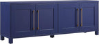 Henn&Hart TV Stand for TVs up to 75" with 2 Concealed Storage Cabinets with an Adjustable Shelf for Living Room, Family Room, or Office, Navy