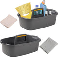 Cleaning Supplies Caddy Organizer with Handle Plastic Tool Storage Basket for bathroom, Kitchen, Under Sink,2 Pack with 2Pack Microfiber Cleaning Cloths,Gray