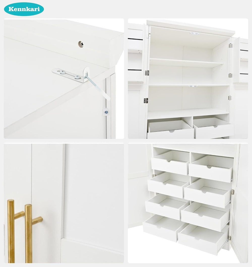 Freestanding Kitchen Pantry Cabinet with 8 Pullout Trays, Tall Storage Organi...