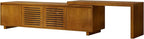 Ball & Cast 63" Mid-Century Modern Extendable TV Stand TVs up to 75", Expandable Media Console with Slatted Doors & Concealed Storage, Wood Grain Entertainment Center for Living Room,Brown Ebony
