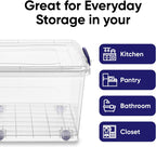 Superio Storage Bins with Lids- Clear Boxes for Organizing, Stackable Plastic Containers- BPA Free, Non-Toxic, Odor Free, Organizer for Home, Office, Dorm (6 Pack, 32 Qt (Wheeled))