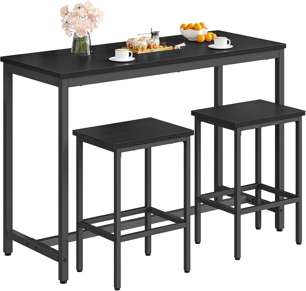 HOOBRO Bar Table and Chairs Set, 47.2" Rectangular Pub Table with 2 Stoo...