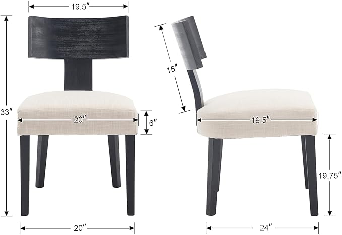 chairus Farmhouse Dining Chairs Set of 4, Upholstered Accent Chairs with T-Shape Black Wood Back Armless Kitchen Chairs with Soft Pad, Linen Beige