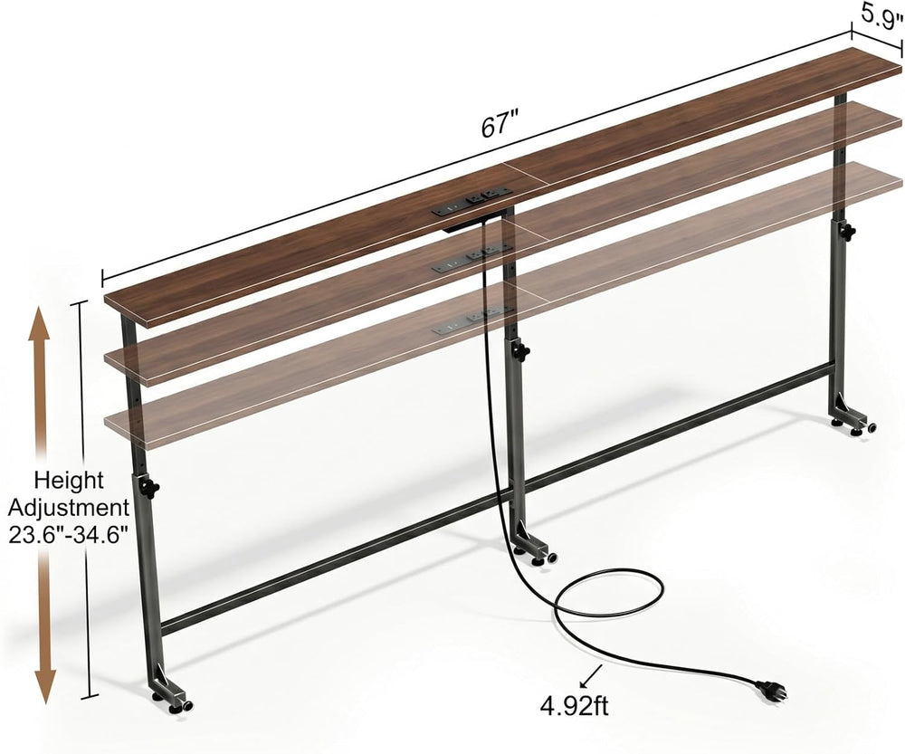 Faesun 67 Inch Behind Couch Table, 23.6"-34.6" Adjustable Height Ra...