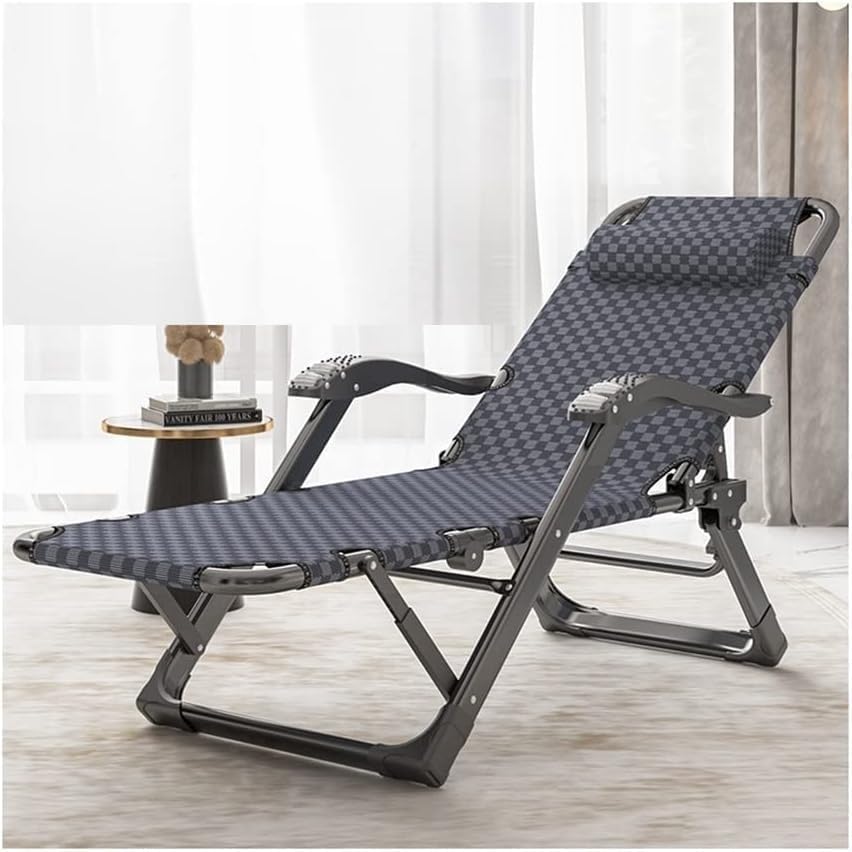 Folding Sun Lounger Adjustable Reclining Lounge Chair Gravity with Pillow and Massage Armrests(A)