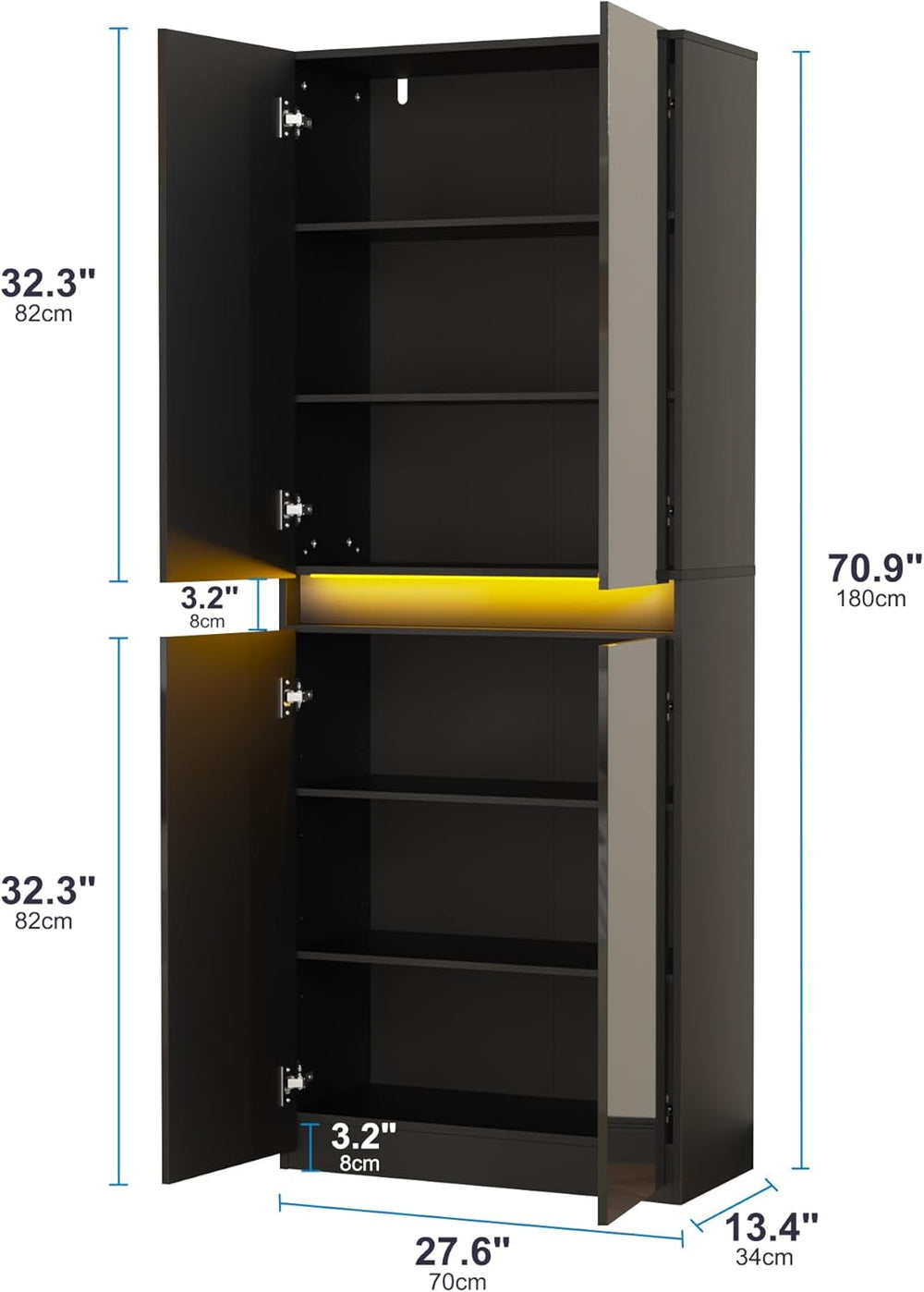 Furnify 71" Tall Pantry Storage Cabinet, Kitchen Pantry with High Gloss ...