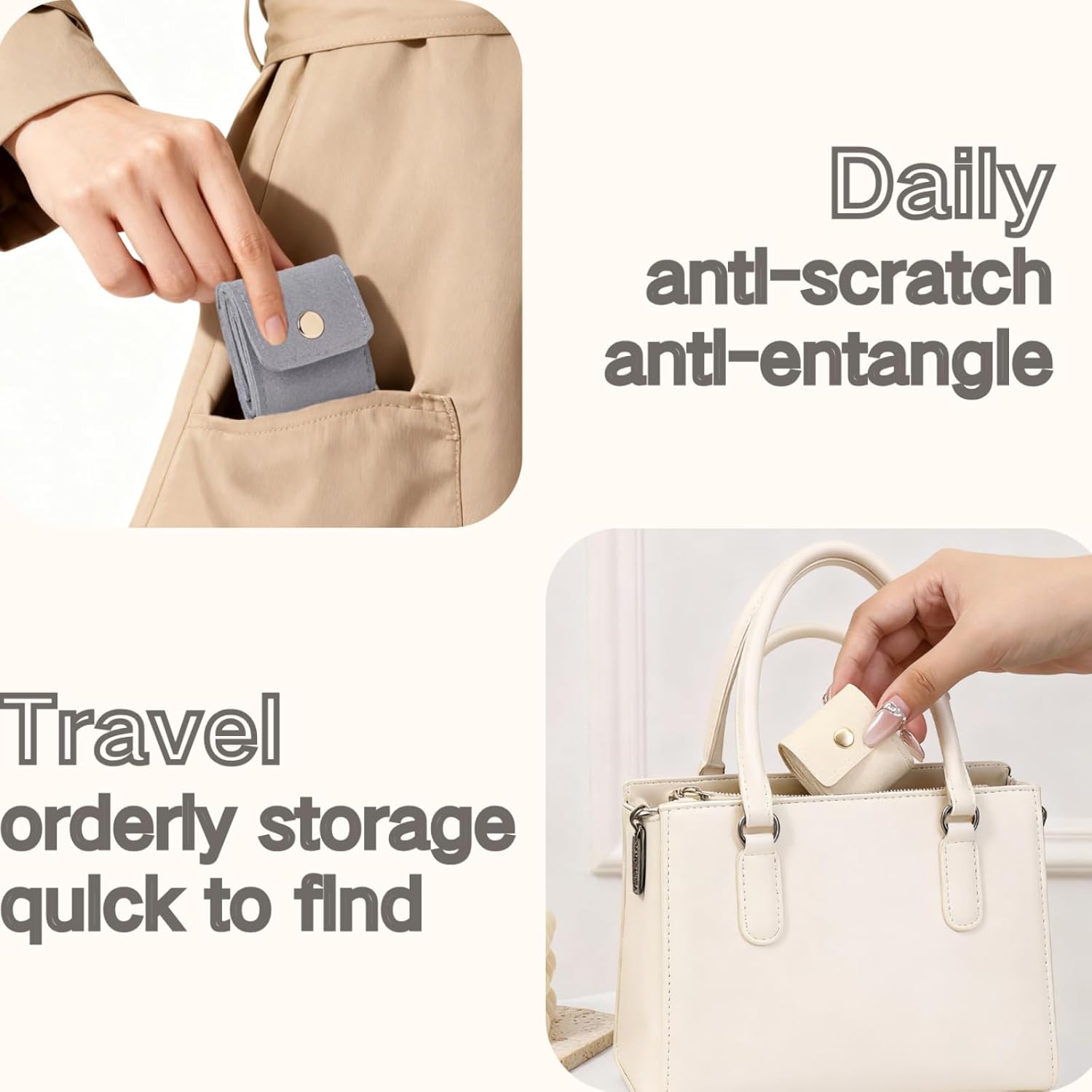 Mini Travel Jewelry Bag,Mini Jewelry Pouch,Protable travel Jewelry Storage Organizer Case,Small Jewelry Storage Roll with Buckle for Earrings,Rings,Necklaces (Pink, 1Pcs)