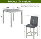 KEIKI 5-Piece Counter Height Dining Table Set with Square Table and 4 Upholstered Chair, for 4 Person, Classic Crystal Decoration Wooden Table Set, Easy Assembly, for Kitchen, Dining Room, Silver Grey