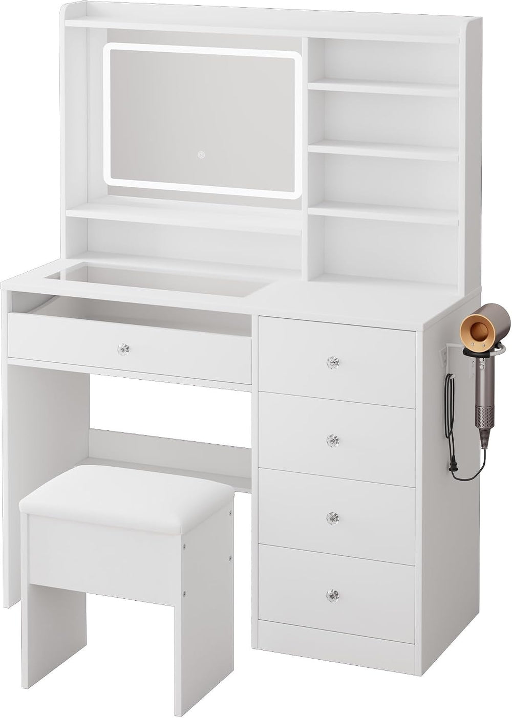 LIVELYGLOW 39.4" White Vanity Desk Set with Glass Desktop & RGB Ligh...