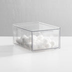 mDesign Plastic Bathroom Organizer Bin w/Pull Out Drawer - Slim Stackable Storage Container for Bathroom Accessories - Perfect for Organizing Bathroom Cabinet - Lumiere Collection - 4 Pack - Clear
