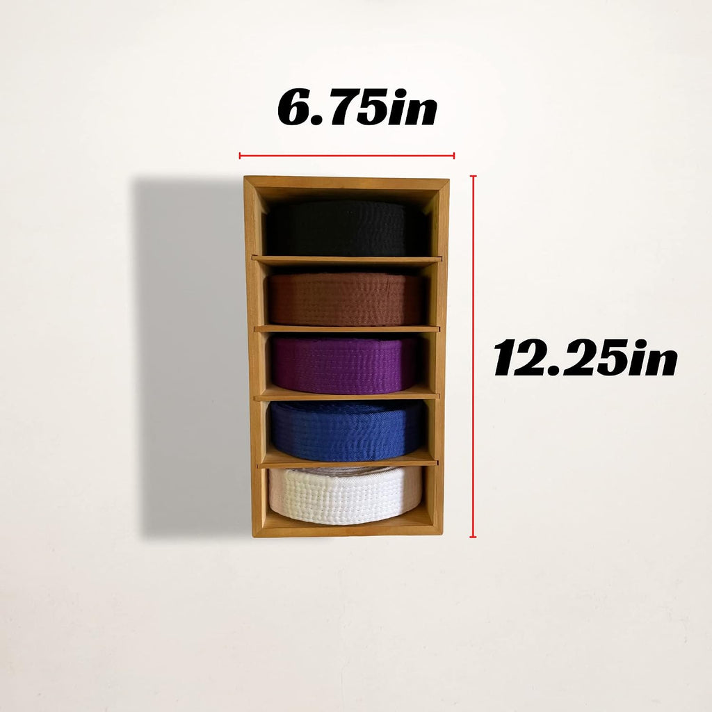 Alley Cats Brazilian Jiu Jitsu Belt Display | Pine Belt Box | 5 BJJ Belt Display Case | White to Black Belt Rack | Martial Arts Jiu Jitsu Belt Holder | Gifts for Jiu Jitsu Practitioners | OSS