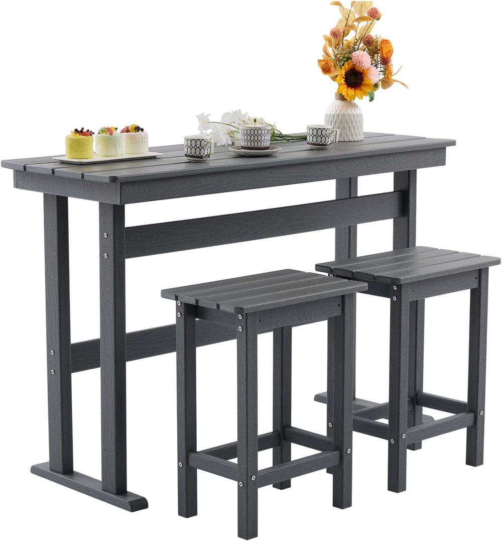 3 Pcs HDPE Outdoor Bar Set of 2 Includes Bar Height Table and Chairs, Patio B...