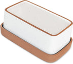 Mora Ceramic Two-in-One Butter Dish with Lid, Covered Butter Crock Container to Leave on Countertop - Large Storage Keeper/Holder for Kitchen, Gifts for Her, Butter Tray For Counter - Vanilla White