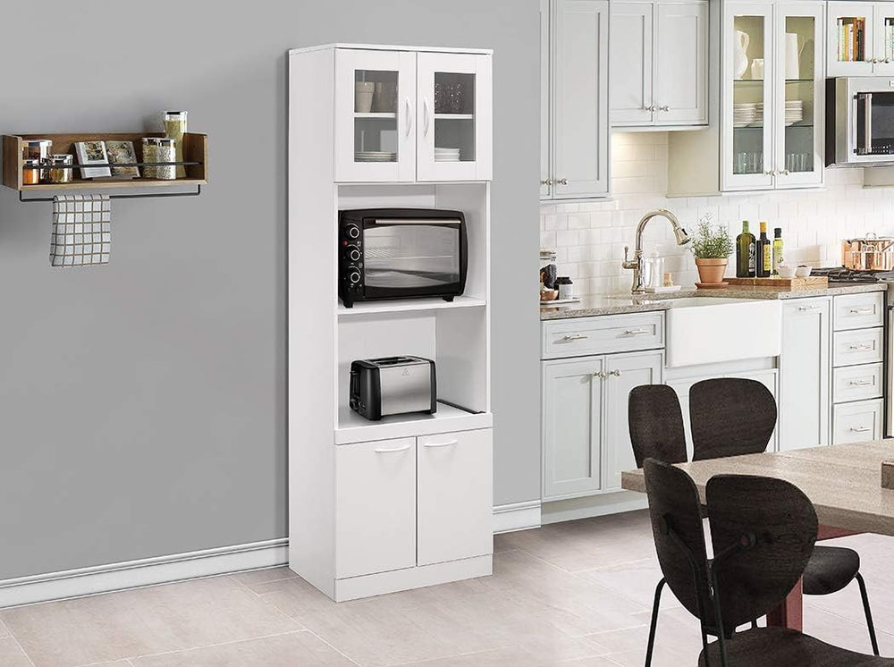 KB Designs - 71" Wood/Glass Kitchen Storage Pantry, Microwave Cabinet, W...