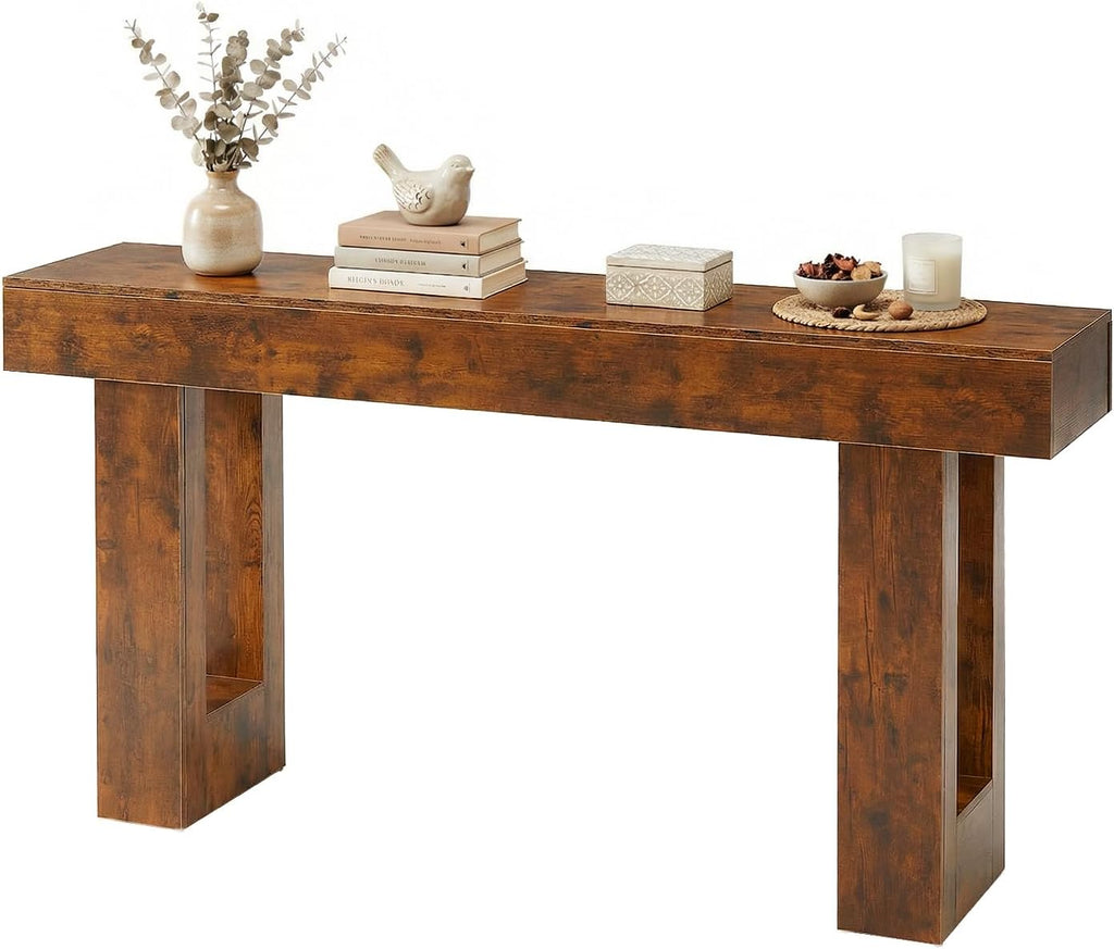 DUMOS 63 Inches Console Farmhouse Table for Entryway, Long Console Table Behind Couch, Solid Wood Narrow Entryway Table for Hallway, Living Room, Foyer, Entrance, Easy Assembly, Brown