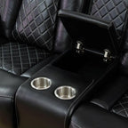 Electric Power Recliner Loveseat Set Living Room Furniture, Comfy Home Theater Breathing Leather Seating with USB 2.0 Charging Ports, LED Light Strips, Mid Console and Cupholders (Black)