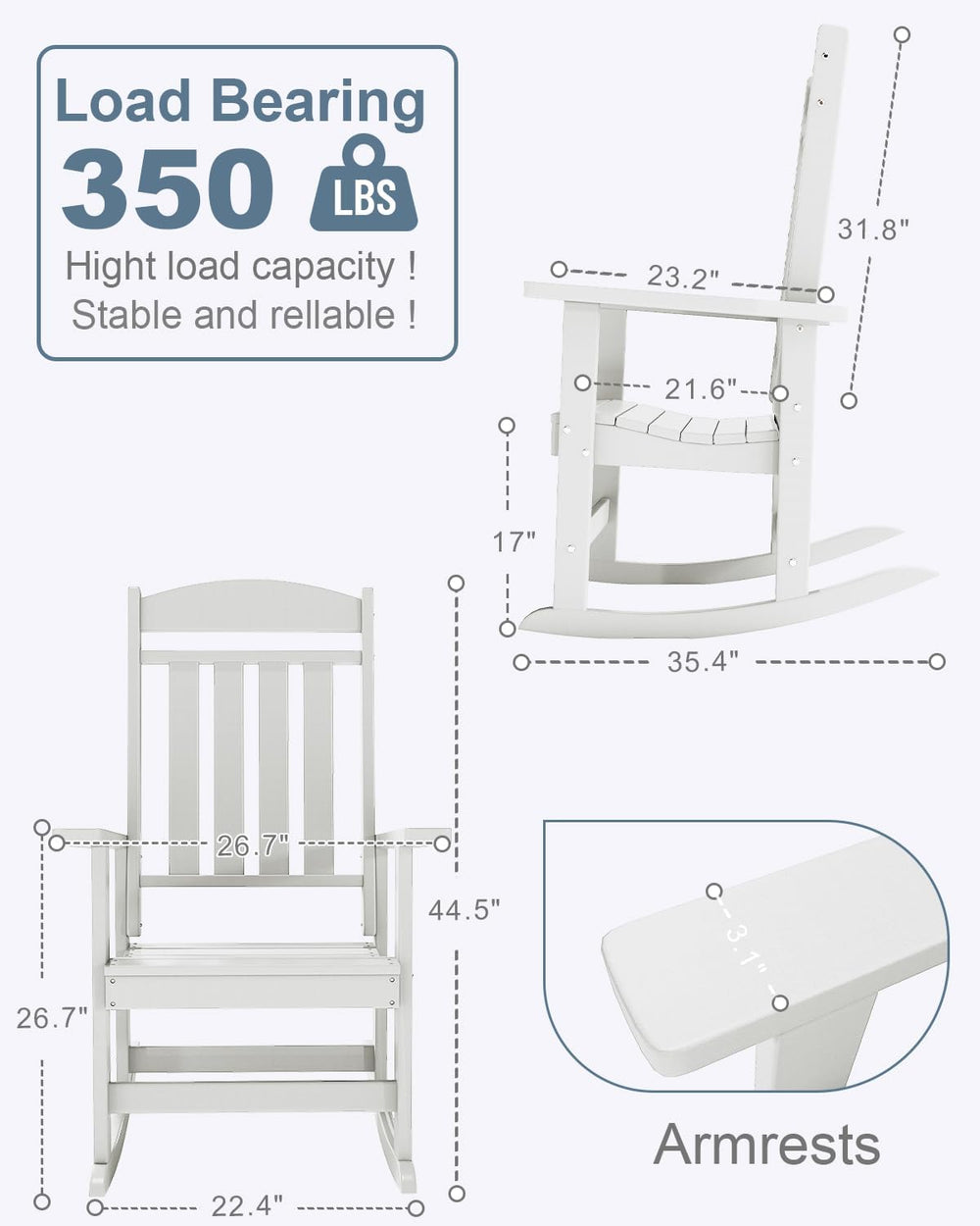 NAVINE Outdoor Rocking Chairs Set of 2, Oversized High Back Patio Rocking Cha...