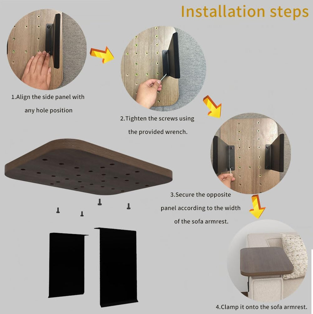 Stable Couch Arm Table Tray，Adjustable Width Clip-On Sofa Armrest Tray