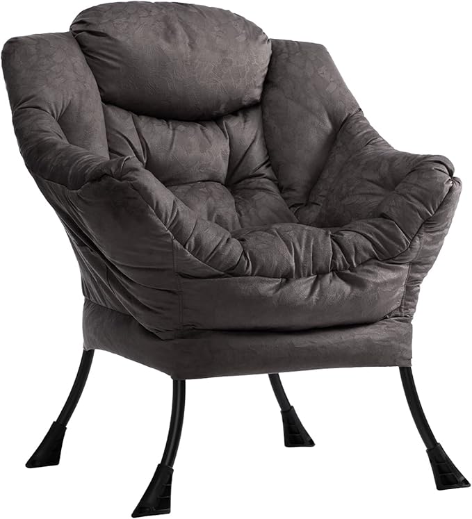 HollyHOME Modern Fabric Large Lazy Chair, Accent Oversized Comfy Reading Chair, Thick Padded Cozy Lounge Chair with Armrest, Steel Frame Leisure Sofa Chair for Living Room, Bedroom, Dorm, Coffee Grey
