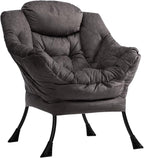 HollyHOME Modern Fabric Large Lazy Chair, Accent Oversized Comfy Reading Chair, Thick Padded Cozy Lounge Chair with Armrest, Steel Frame Leisure Sofa Chair for Living Room, Bedroom, Dorm, Coffee Grey