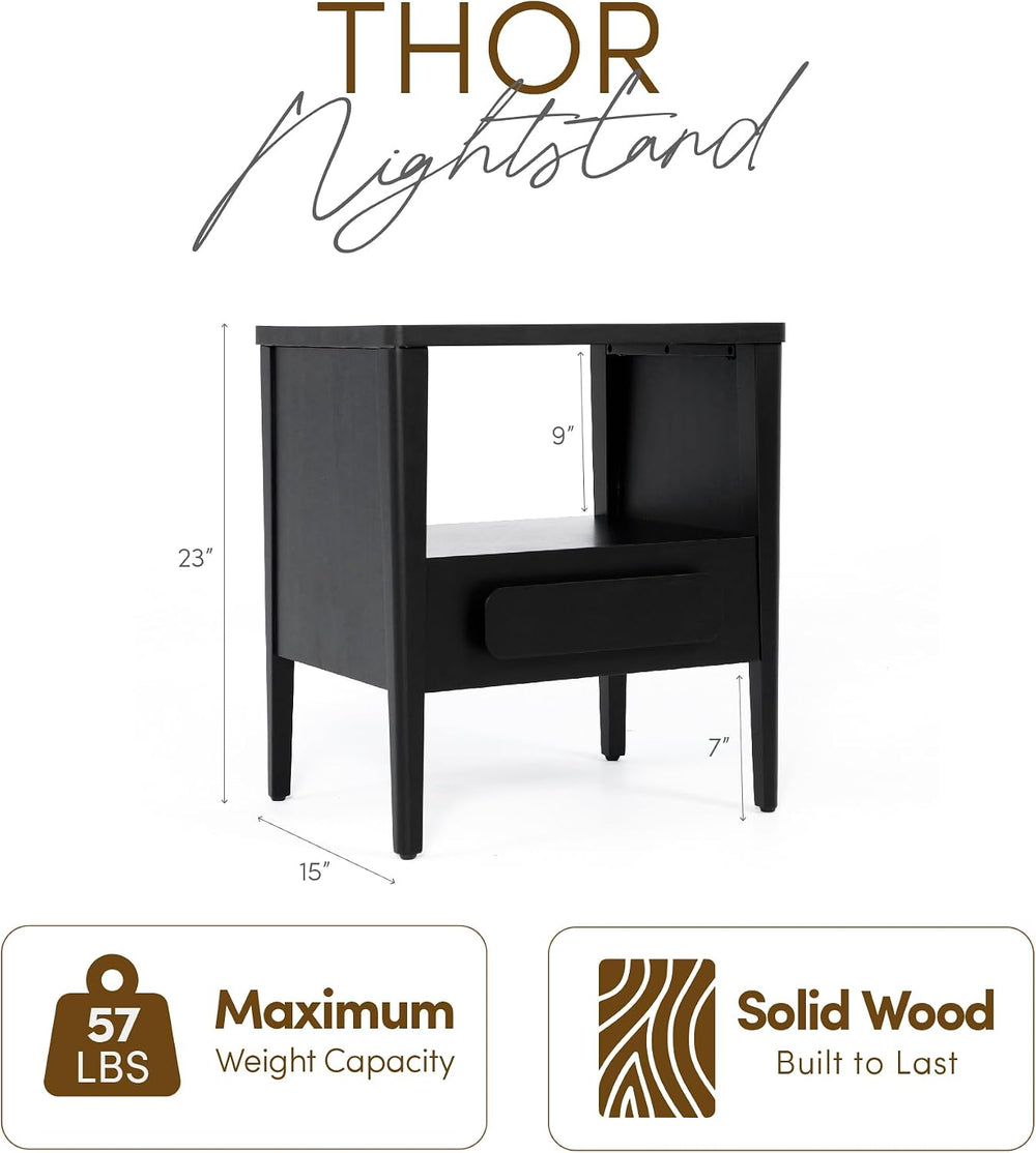 Modern Nightstand, Sustainable Hevea Premium Solid Wood Frame - Bedside Table...
