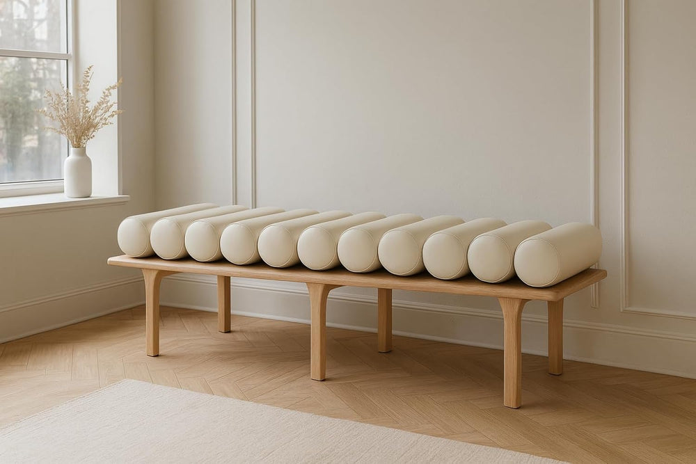 Meridian Furniture 22007Cream Landon Collection Art Deco Bench with Soft Vint...
