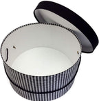 Sarah's Hat Boxes Classic Houndstooth Hat Box – 12.75" x 6.5" (Dia. x Ht.) Handmade in USA – Odorless Non-Toxic Adhesive, Cording Handle – Premium Storage for Hats & Accessories