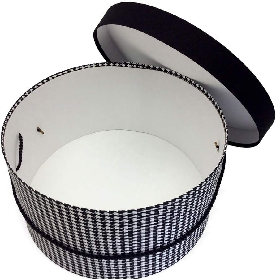 Sarah's Hat Boxes Classic Houndstooth Hat Box – 18.5" x 9.5" (Dia. x Ht.) Handmade in USA – Odorless Non-Toxic Adhesive, Cording Handle – Premium Storage for Hats & Accessories
