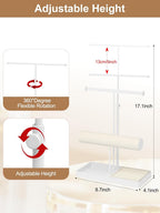 Cirhy Jewlery Holder Necklace Stand, Adjustable Necklace Holder with Velvet Ring Tray, Jewelry Display Rack for Hanging Necklaces, Bracelets, and Earrings, Gifts for Her (White)