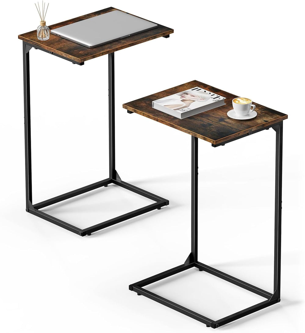 C Shaped End Tables Set of 2, Couch Tables that Slide Under Sofa, High Table ...