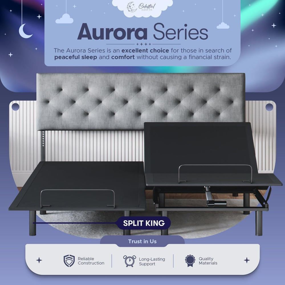 Celestial Sleep Aurora Adjustable Bed Base (Frame Only), Easy Assembly, Head ...