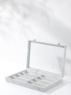 Coward Sunglass Organizer Tray Box, Grey Beige Velvet Eyeglasses Display Tray Case with Transparent Glass Lid for Home Use or Store Shop Selling Show