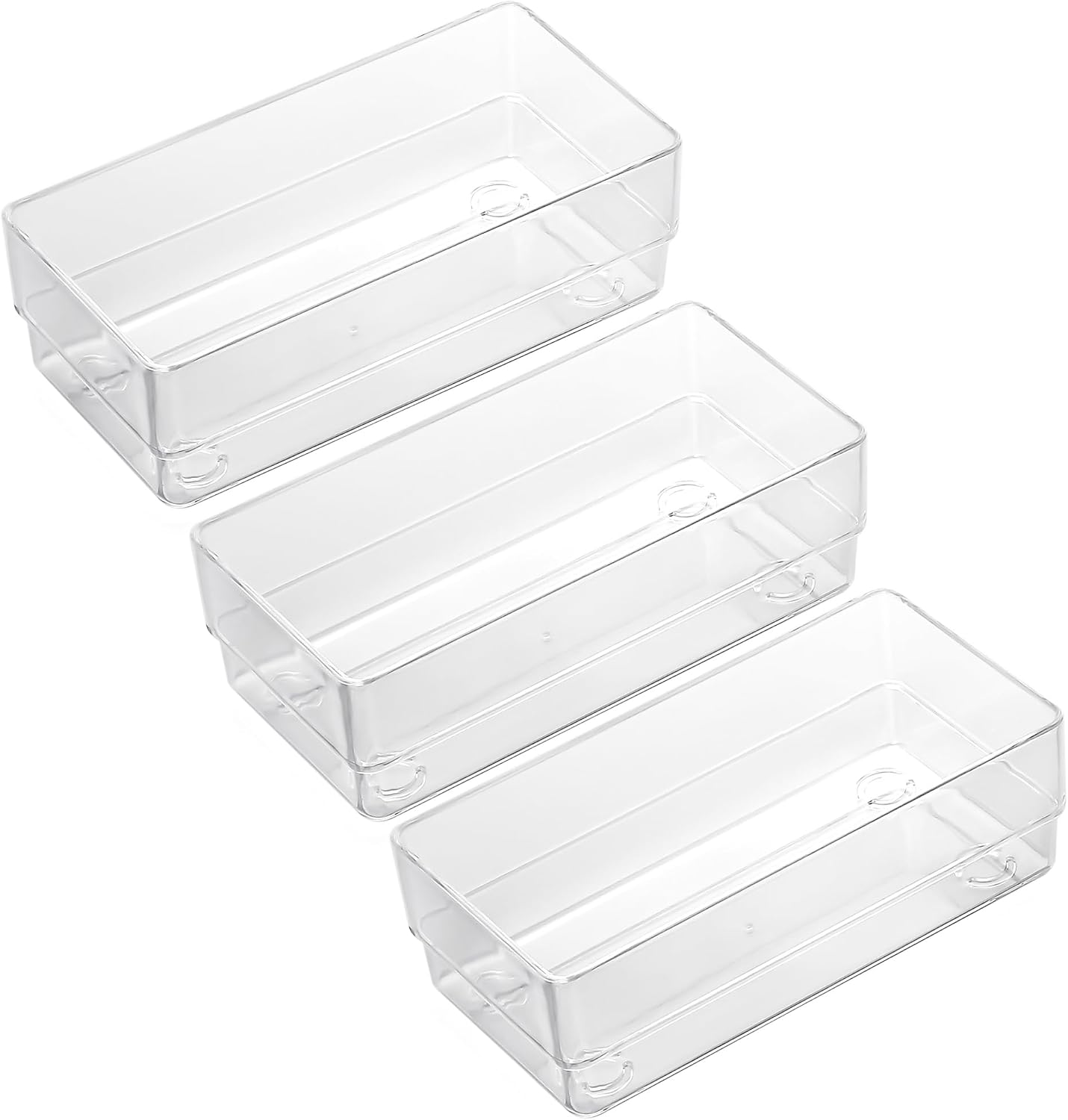 LotFancy Clear Drawer Organizers, 6'' x 3'' x 2'', Set of 3, Drawer Organizer Trays for Desk, Plastic Storage Bins for Bathroom, Makeup, Utensils, Stackable