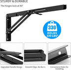 YUMORE Folding Shelf Brackets, 18 Inch Heavy Duty Collapsible Shelf Bracket, Black DIY L Bracket for Workbench Folding Table Hinge, Max Load: 330lb, 2 Pack