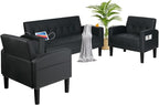 AILEEKISS 3 Piece Living Room Sofa Set Loveseat Sofas Sets with 2 USB,Cup Holders,Side Pocket, Modern Leather 3 Pcs Sectional Couches Set for Apartment, Office, Bedroom (Black, 2-Seat+1-Seat+1-Seat)