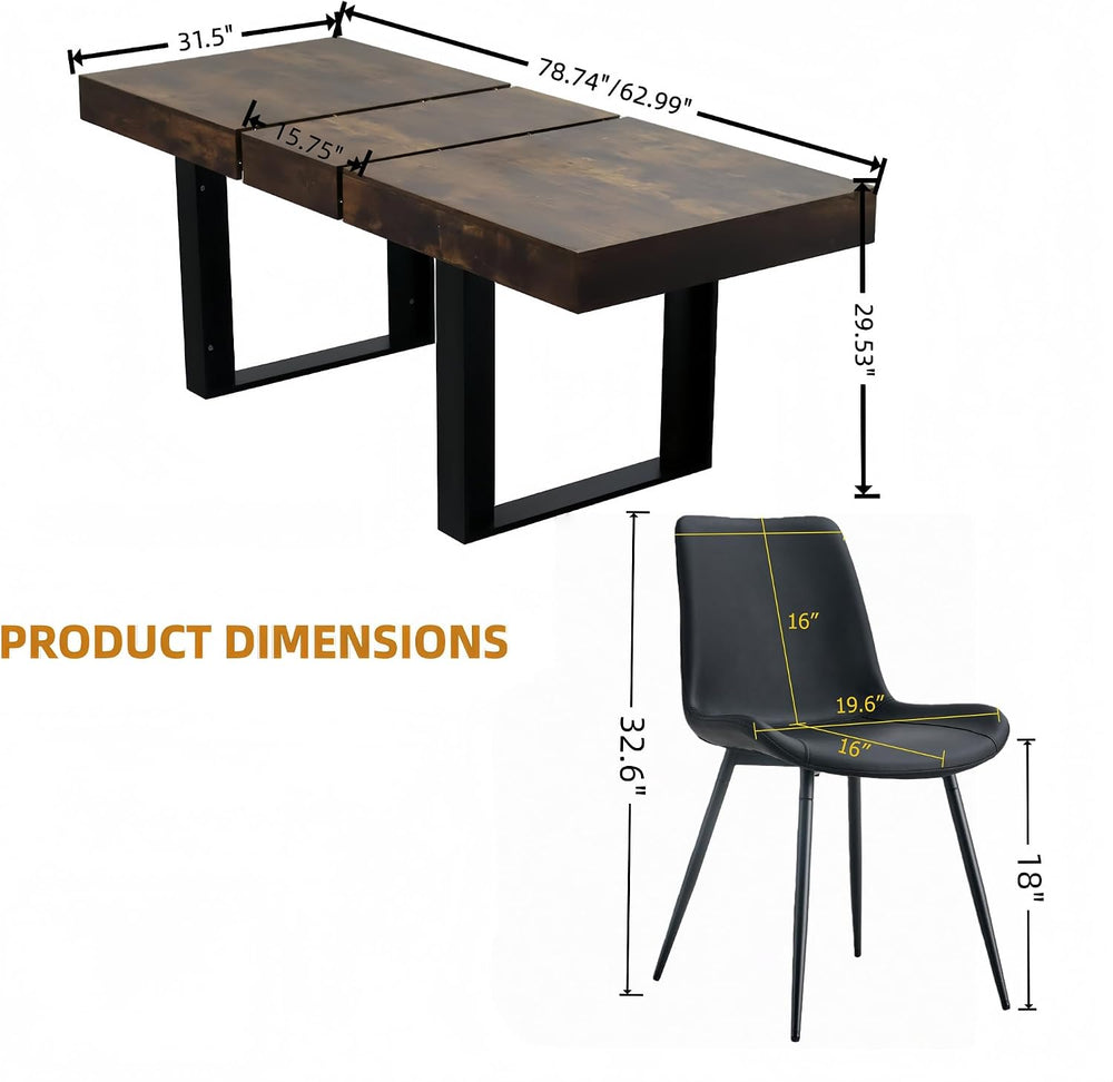 63"-79" Expandable Dining Table Set for 8, Wood Rectangle Dining Ta...