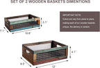 TIMRIS Set of 2 Rustic Wooden Countertop Baskets, Farmhouse Distressed Nesting Boxes, Small Decorative Wooden Storage Crates, Reclaimed Wood Organizer Baskets with Wire Mesh (Random)