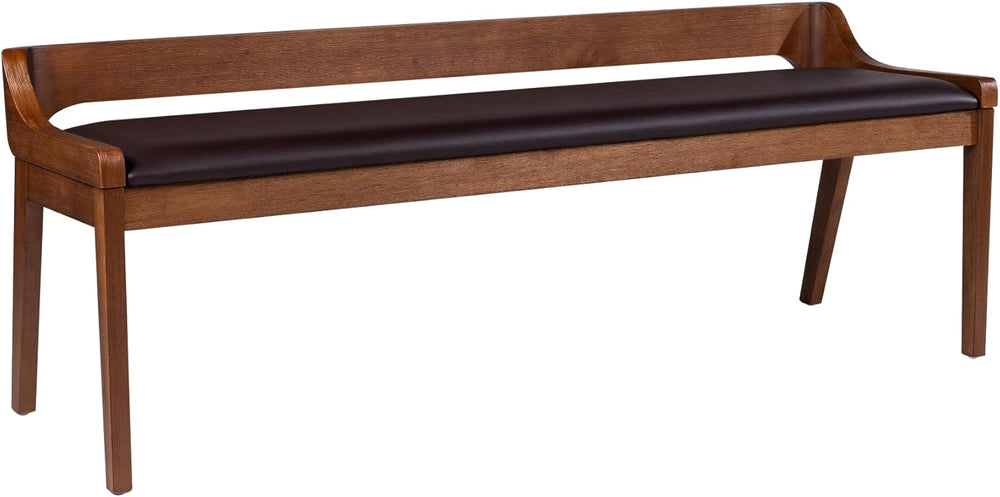 Rasmus Brown Faux Leather Wood Dining Bench - Chestnut Wire-Brush Finish