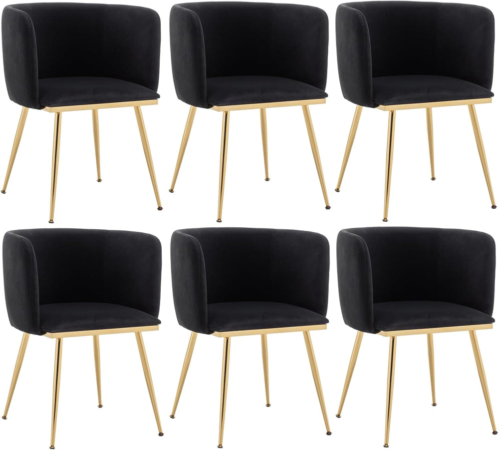Canxkun Velvet Dining Chairs Set of 6, Barrel Dining Chairs with Gold Metal L...