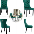Green Velvet Dining Chairs Set of 2, Upholstered Dining Room Chairs with Back Ring Pull Trim and Solid Wood Legs, Tufted Wingback Kitchen Chairs for Dining Room,Living Room,Kitchen(Green)