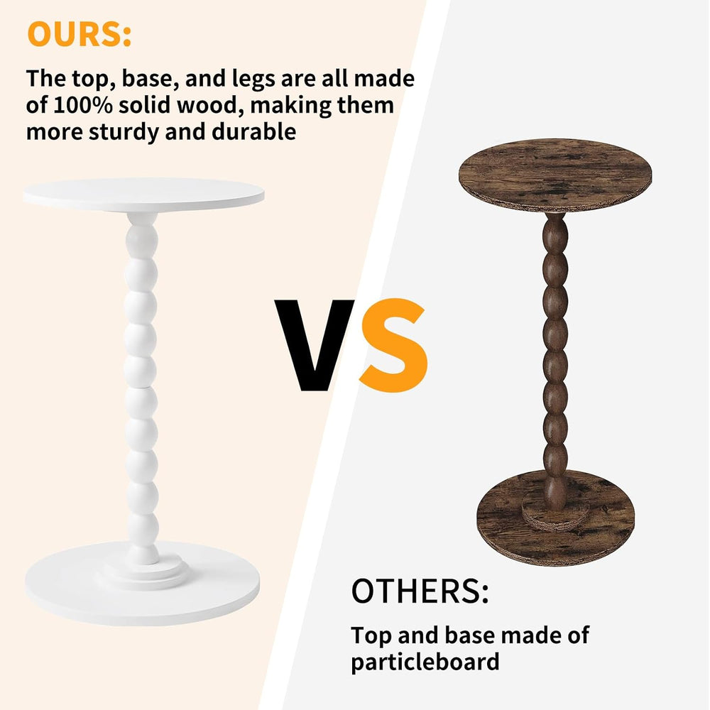 Aibiju Side Table, Wood Round Drink Table, Small End Table, Weighted Base Ped...
