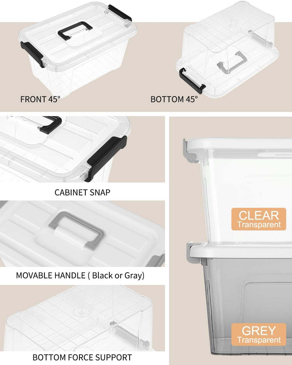 Plastic Storage Bins with Lids 6 Pack Storage Organizer, 7 Quart Stackable Storage Bins with Buckle Lids and Handle easy for Home Office Pantry Organization, Clear