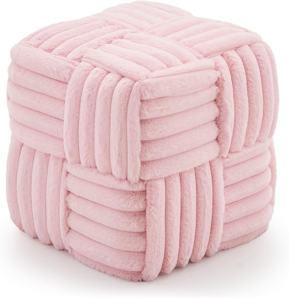 Faux Fur Ottoman Footrest 15.7" Square Vanity Stool, No Assembly Require...