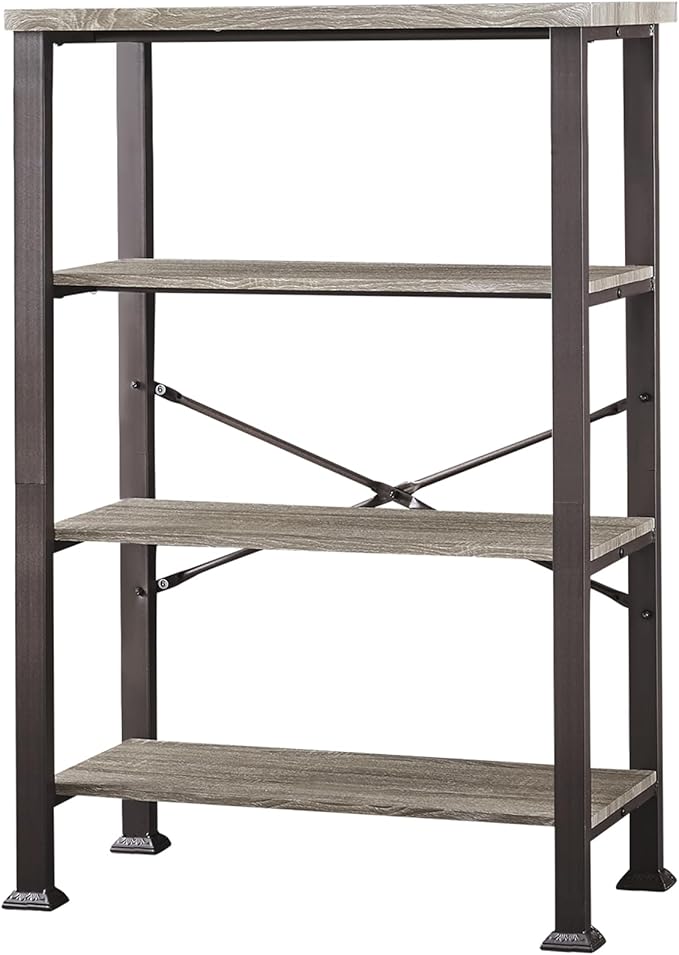 HOMBAZAAR 4 Tier Bookshelf,Grey Industrial Book Shelf,Engineered Wood and Metal Deep Bookcases,Low Shelf Bookcase for Living Room,Office,Bedroom and Kitchen
