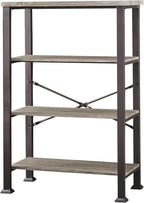 HOMBAZAAR 4 Tier Bookshelf,Grey Industrial Book Shelf,Engineered Wood and Metal Deep Bookcases,Low Shelf Bookcase for Living Room,Office,Bedroom and Kitchen